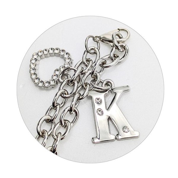 Kuromi Twin Idol Initial Charm with Rhinestone Keychain