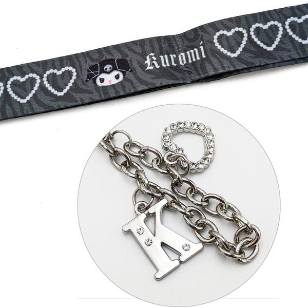 Kuromi Twin Idol Initial Charm Card Case Lanyard