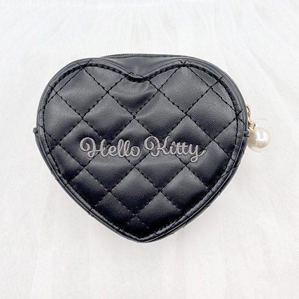 Sanrio Quilted Heart Pouch - Hello Kitty Black/Grey Angel