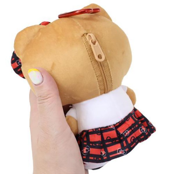 Sanrio Mini Plush Pouch with Carabiner - Hello Kitty : Retro Heisei Kogal Uniform