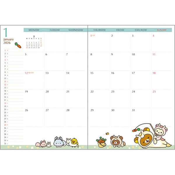 San-X B6 Weekly Schedule Book - Rilakkuma Rocking Horse Purple 2026