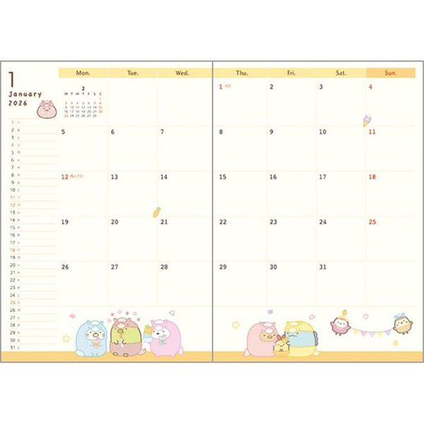 San-X B6 Weekly Schedule Book - Sumikko Gurashi : Year Of Horse 2026