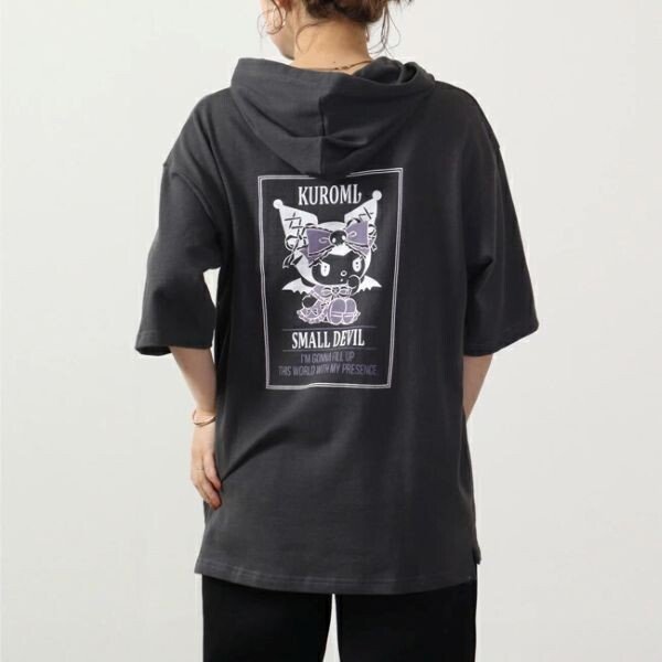 Kuromi Back Print Hoodie Top with Lace (Black) (LL Size)