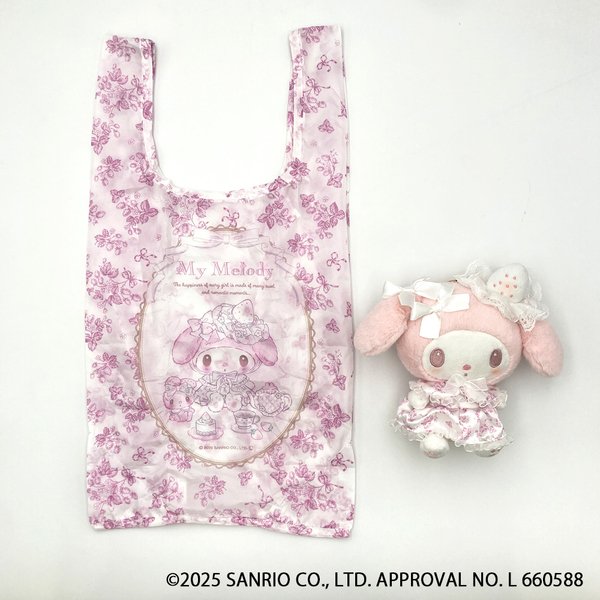 Sanrio Eco Shopping Bag & Mascot Plush - My Melody : White Strawberry Tea Time