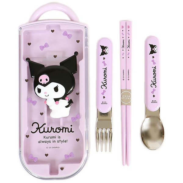 Kuromi : Purple Ribbon Bento Lunch Cutlery Set Spoon Fork Chopstick