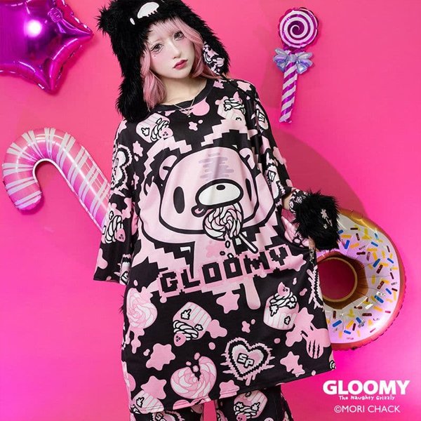 Gloomy Bear x Sophie Powers Cake Huge T-shirt - Black x Pink