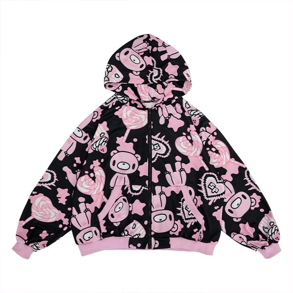 Gloomy Bear x Sophie Powers Candy Pink x Black Zip Hoodie Jacket