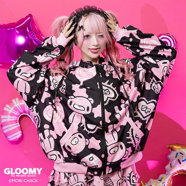 Gloomy Bear x Sophie Powers Candy Pink x Black Zip Hoodie Jacket