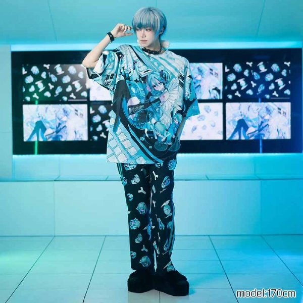 T-shirt "Harajuku Style" Light Blue Collaboration Pastel Hatsune Miku Printed