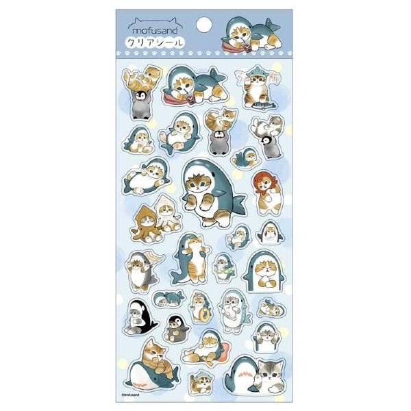 Mofusand Clear Seal Sticker - Cat : Shark Chill