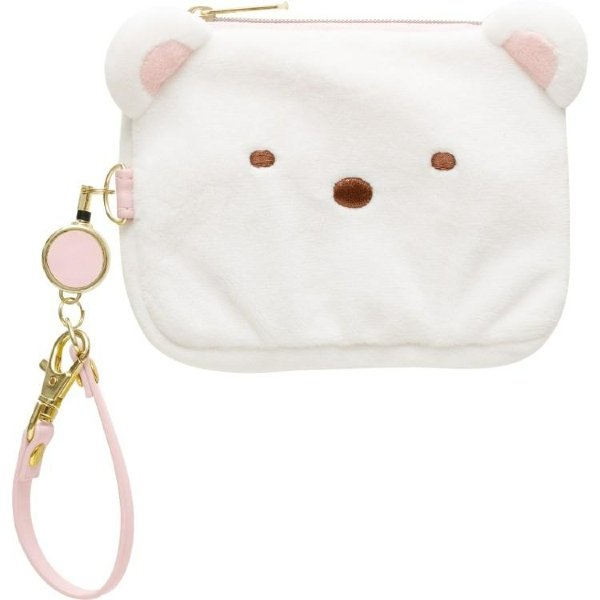 Sumikko Gurashi : Shirokuma Face Mini Pouch & Pass Case Card Holder with Reel