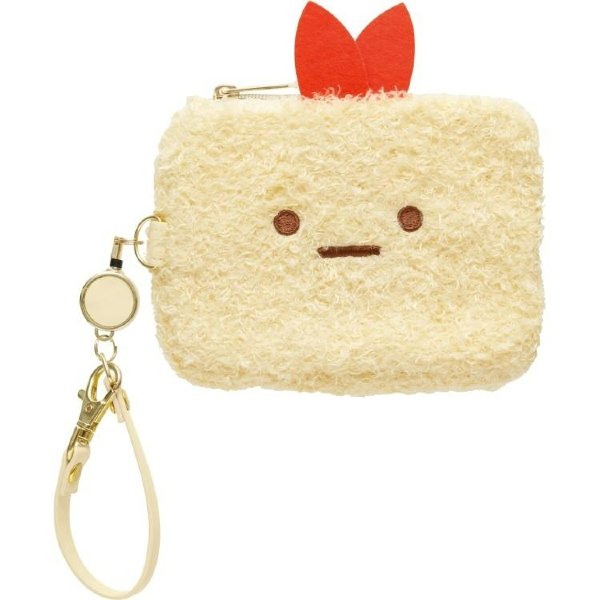 Sumikko Gurashi : Ebi Face Mini Pouch & Pass Case Card Holder with Reel
