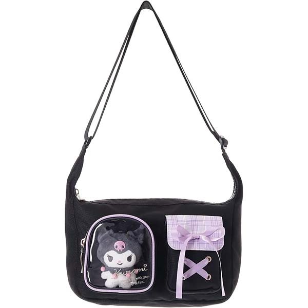 Kuromi RABBIT Poly Check 2-Pocket Plush Round Shoulder Bag