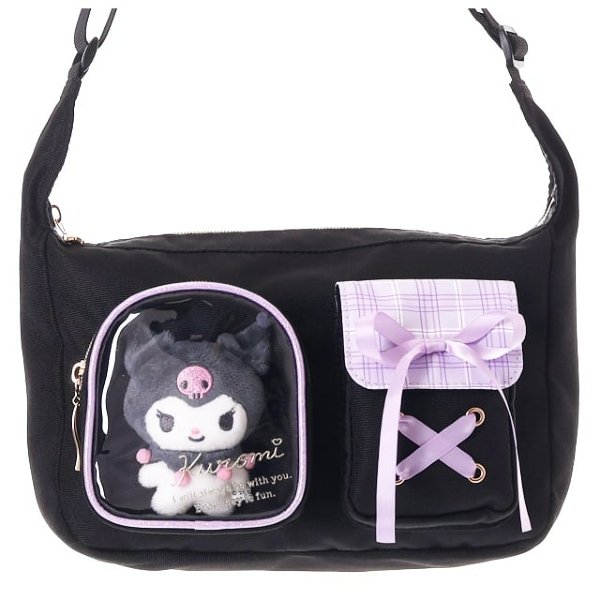 Kuromi RABBIT Poly Check 2-Pocket Plush Round Shoulder Bag