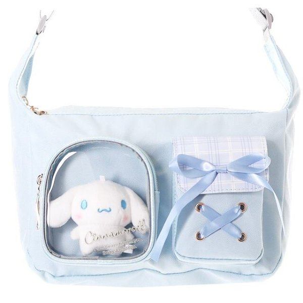 Cinamoroll RABBIT Poly Check 2-Pocket Plush Round Shoulder Bag