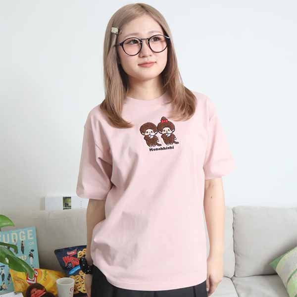 Monchhichi Pair Embroidery Oversized T-Shirt (Pink)