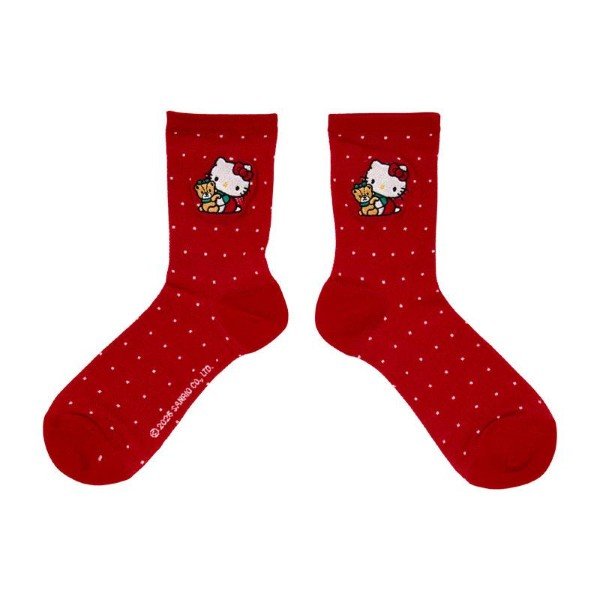 Hello Kitty & Tiny Chum : Embroidery Red Retro Nostalgia Crew Socks