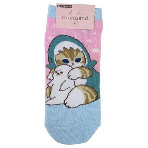 Mofusand Front Ankle Socks - Blue Shark Friends