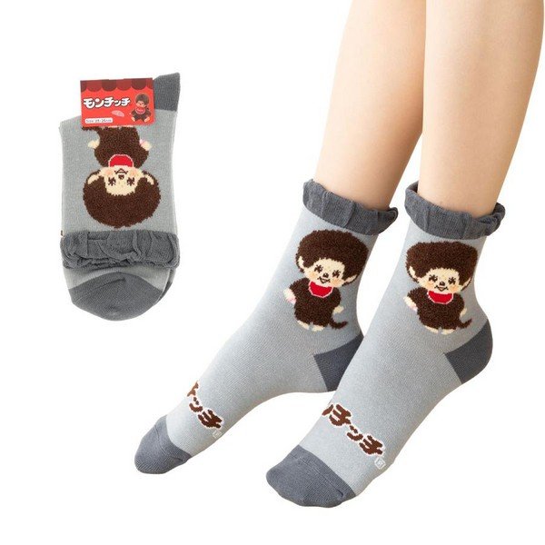 Monchhichi Low Crew Socks - Monchhichi-kun : Grey Frill