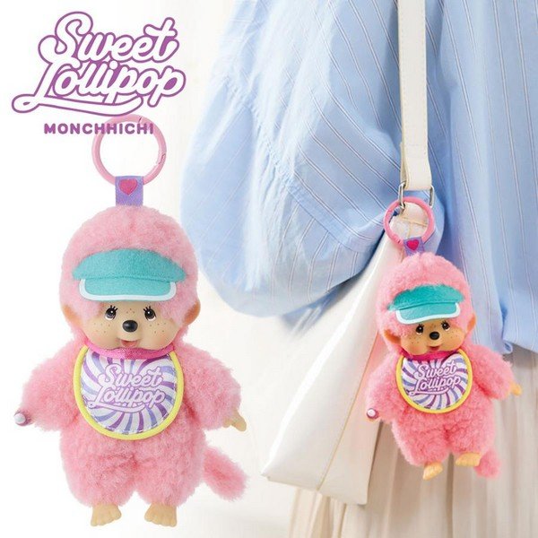 Monchhichi-chan : Sweet Lollipop Pink Plush Keychain